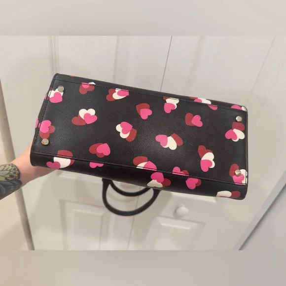 Kate Spade Black Satchel with Pink and Red Hearts - Picture 8 of 13